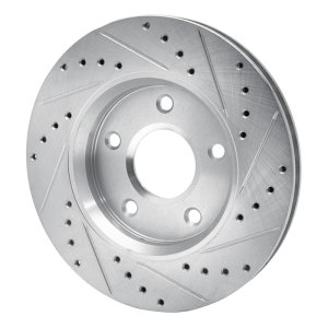 Chrysler Town & Country Brake Rotor (1) - Front Left - R1 Concepts - Drilled & Slotted - Silver - `08-`16